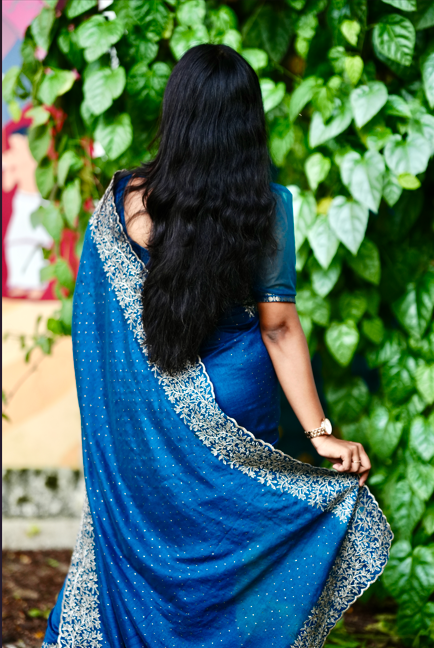 Blue Vichitra silk