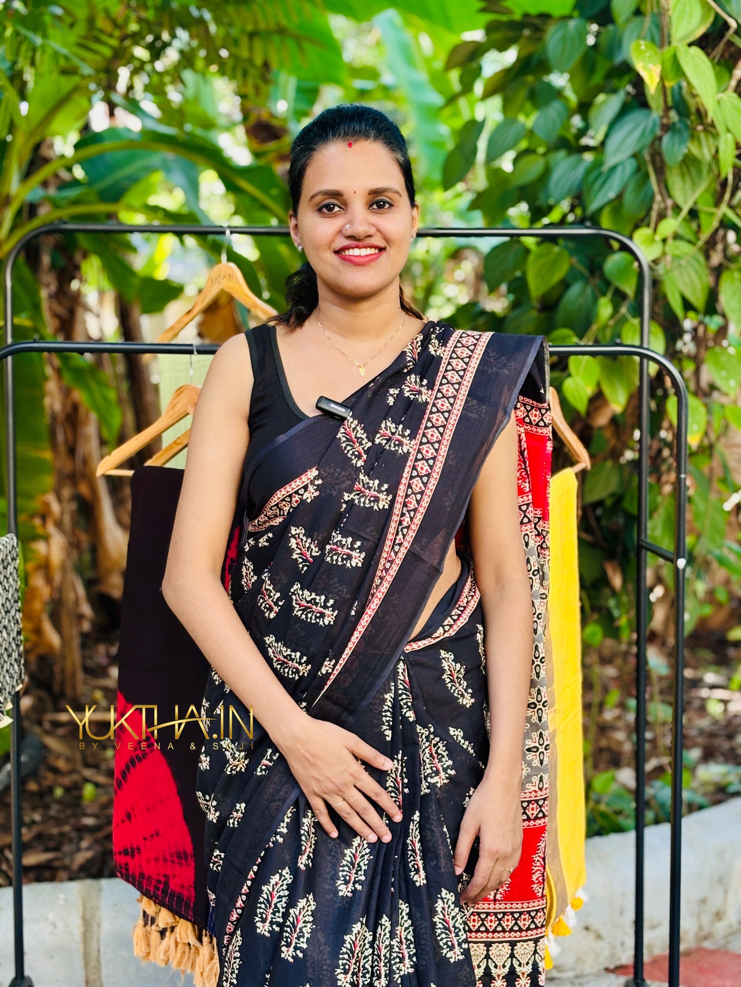 Black Handprinted Cotton Saree