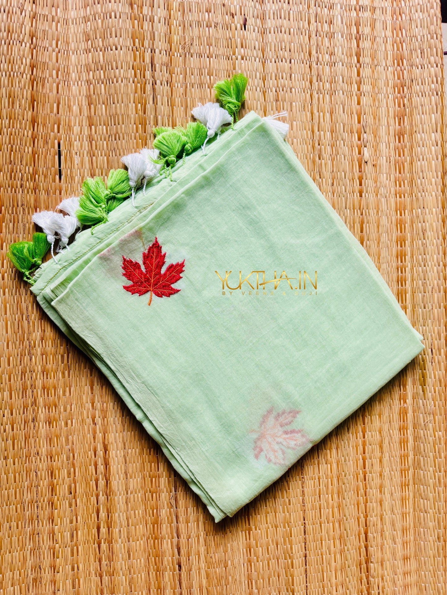 Mul Cotton leaf embroidery Saree