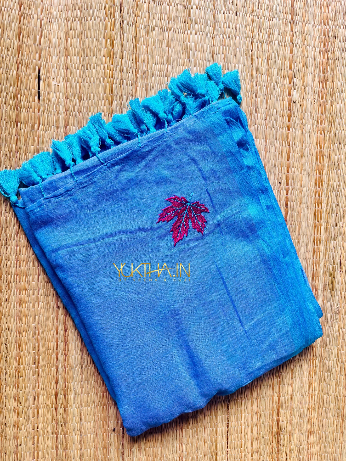 Mul Cotton leaf embroidery Saree