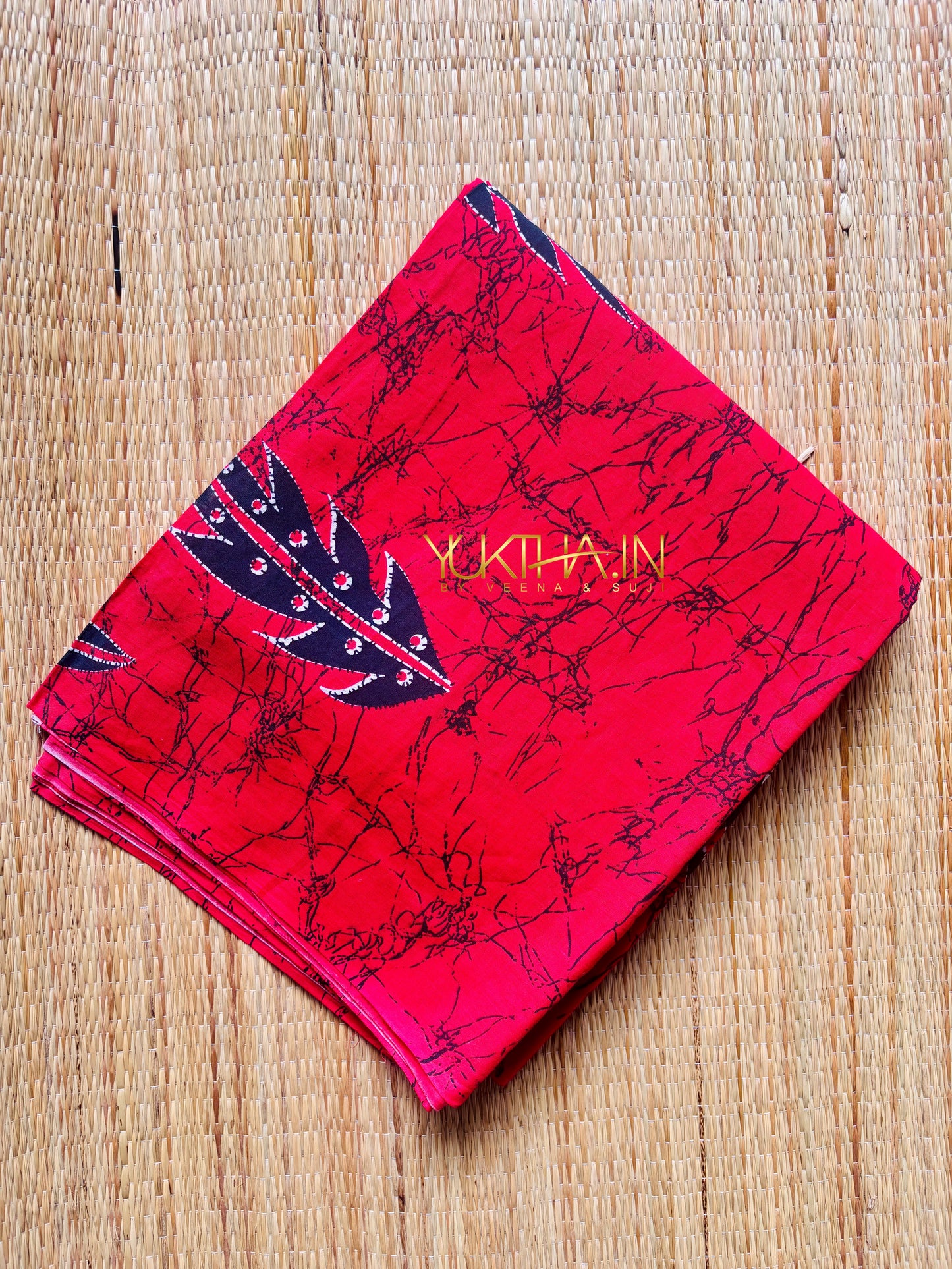 Leaf Print Red Cotton Saree
