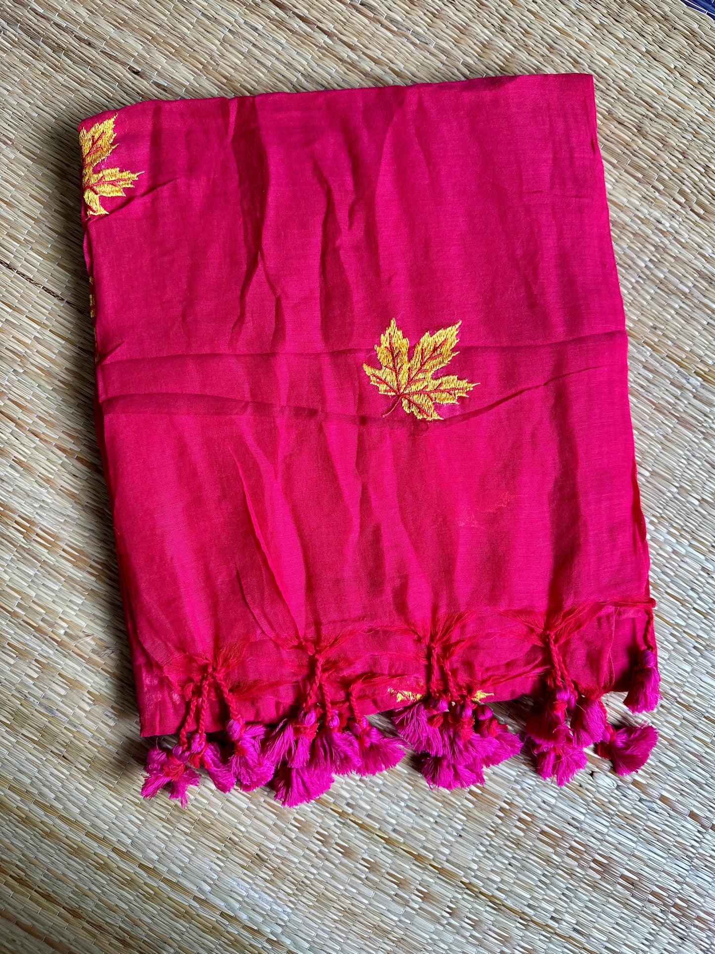 Mul Cotton leaf embroidery Saree