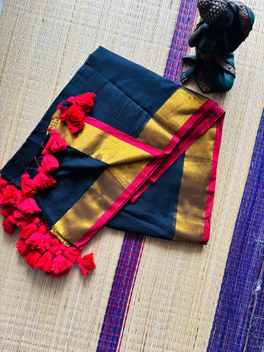 Raaga🖤♥️( mul cotton saree & big tassels without blouse)