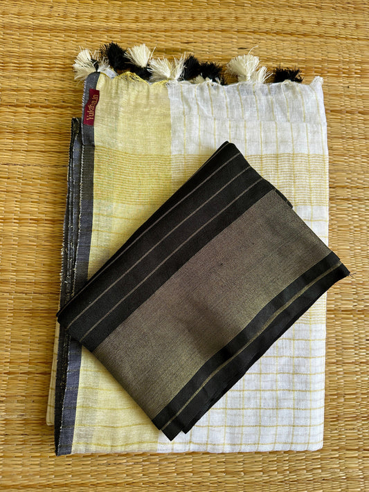 തുമ്പപ്പൂ🖤  ( Black Linen Soft Cotton Saree with Matching Blouse piece)