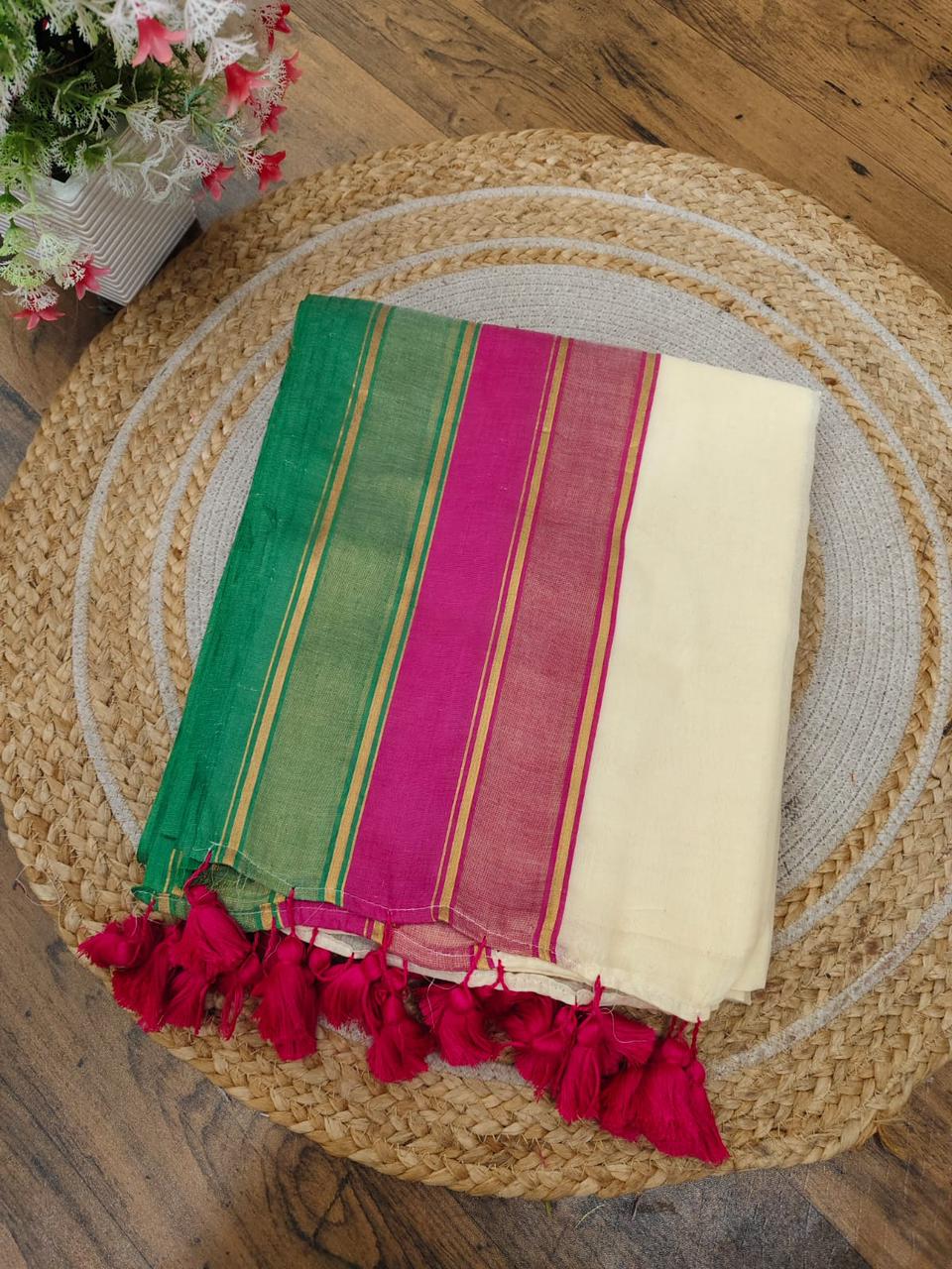 Off white ( mul cotton saree without blouse) | Dry clean only