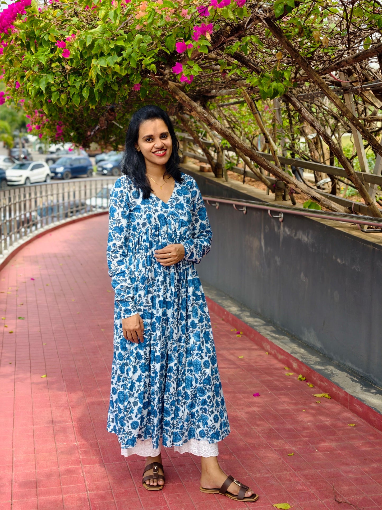 Floral Neeli | Anarkali Kurta Only | Feeding Friendly.