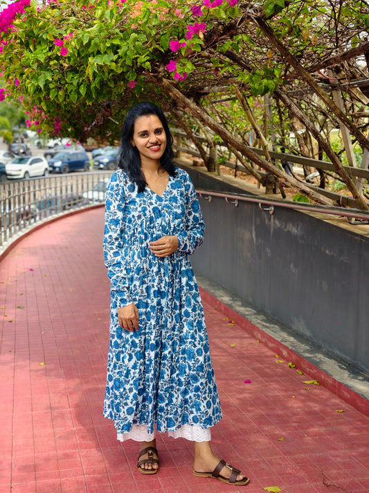 Floral Neeli | Anarkali Kurta Only | Feeding Friendly.