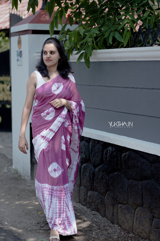 Tie & Dye White Cotton Saree