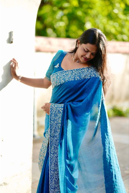 Blue Vichitra silk