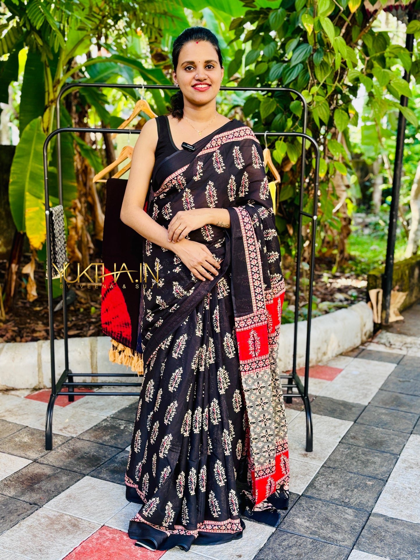 Black Handprinted Cotton Saree