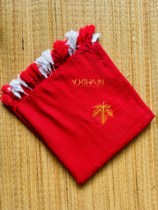 Mul Cotton leaf embroidery Saree