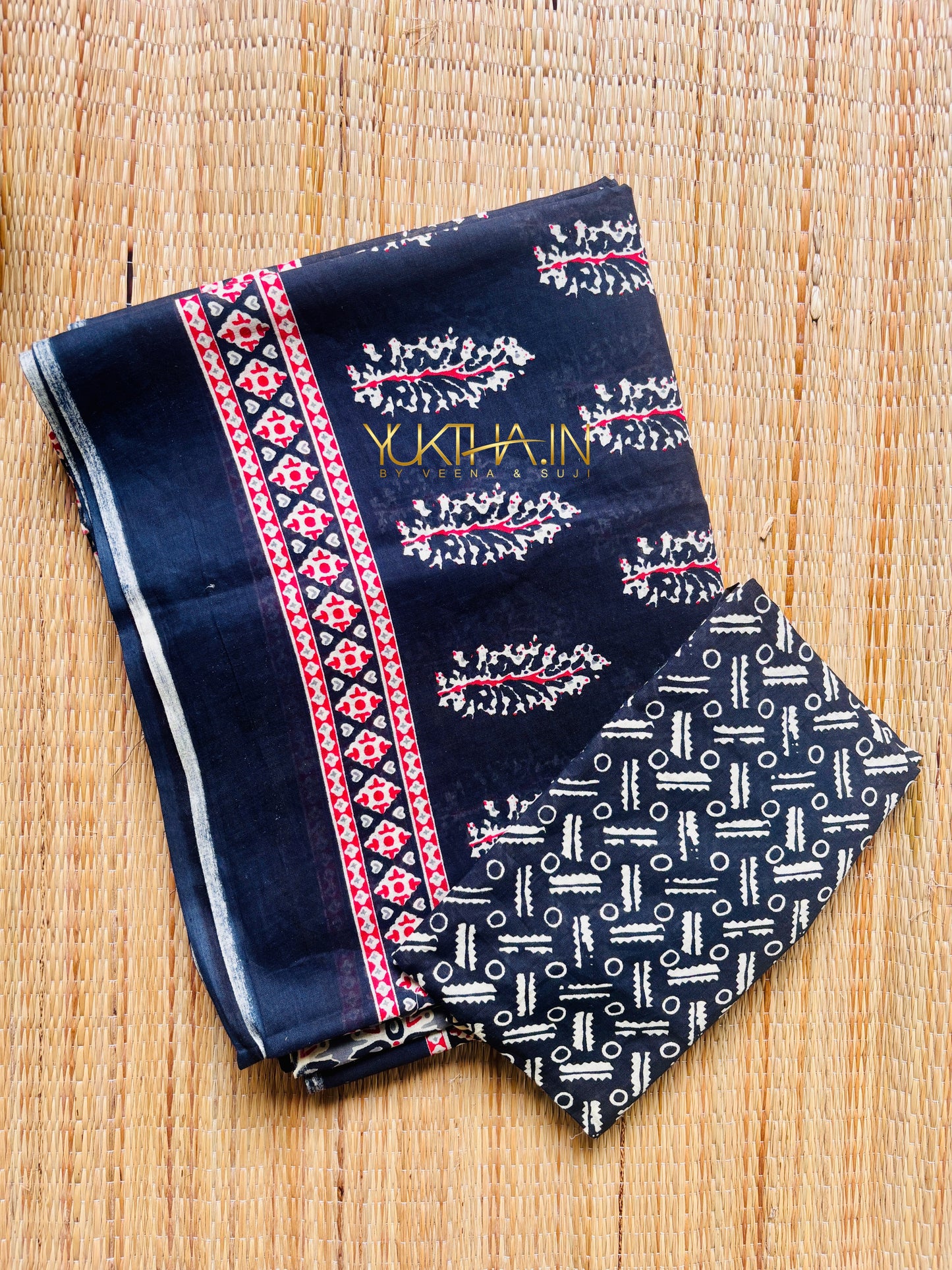 Black Handprinted Cotton Saree