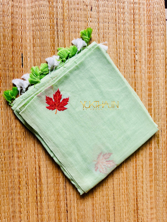Mul Cotton leaf embroidery Saree