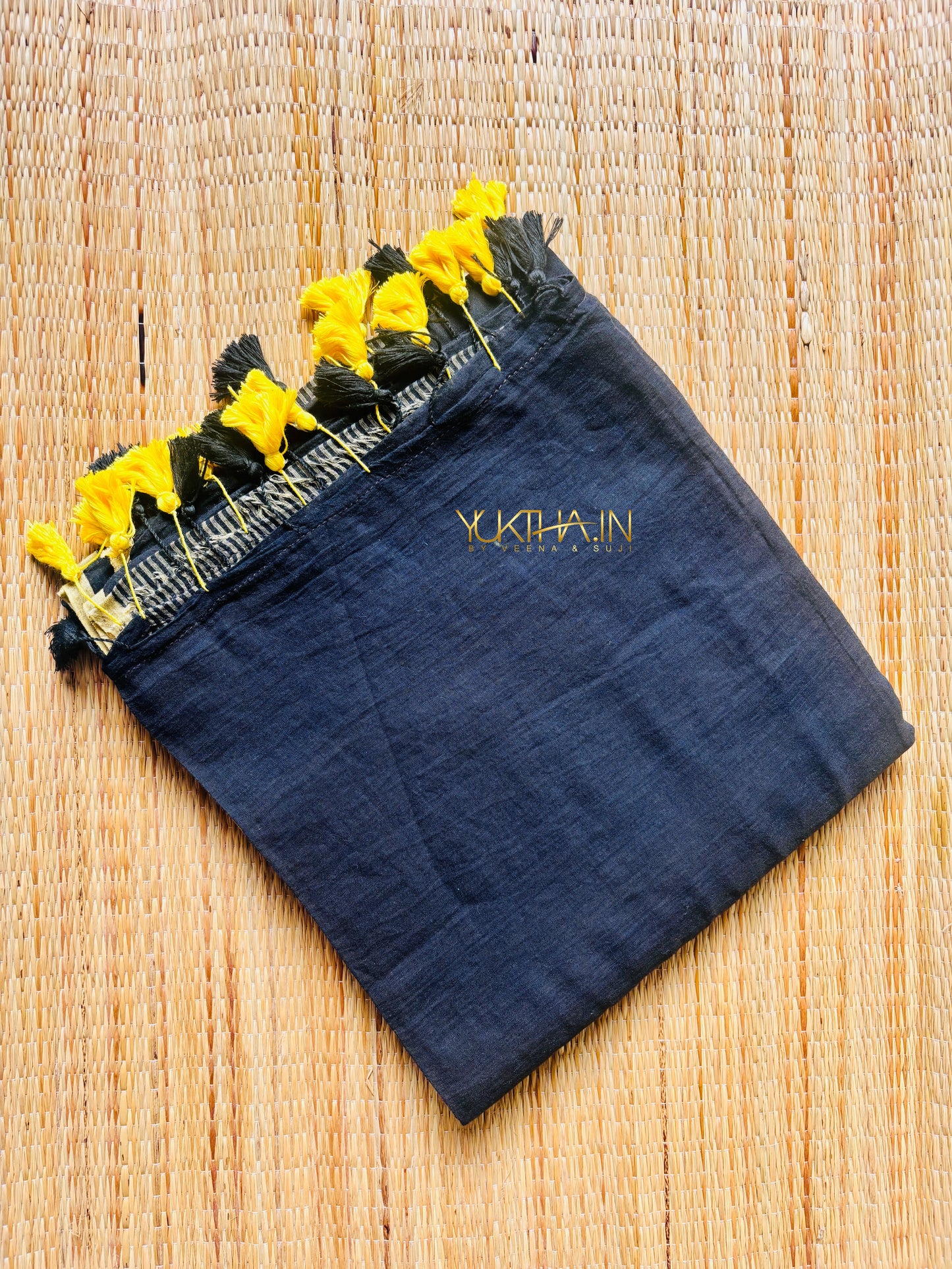 Black -Yellow Mul cotton saree