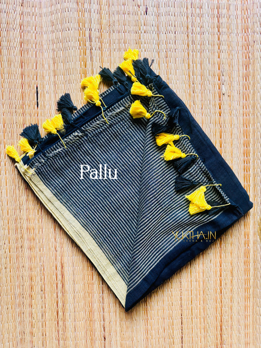 Black -Yellow Mul cotton saree