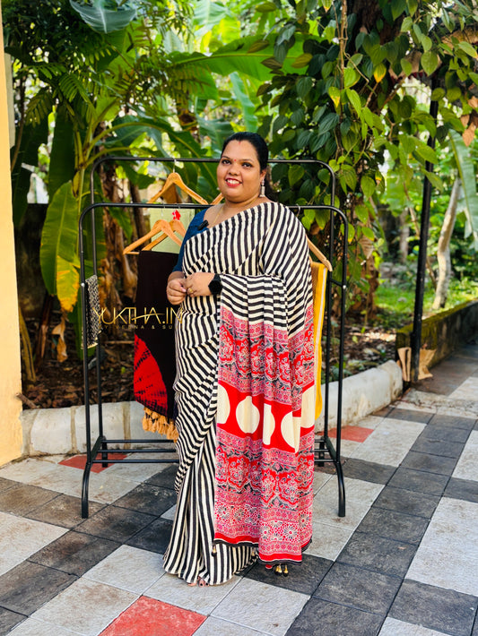 Semi Modal Ajrakh Saree