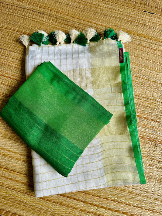 തുമ്പപ്പൂ 💚 ( Green Tissue Soft Cotton Saree with Matching Blouse piece) Prebooking dispatch  Aug 3