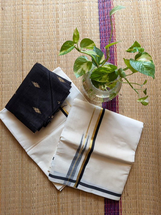 ചുട്ടി കര Black ❤️ (Set mund with Blouse piece)