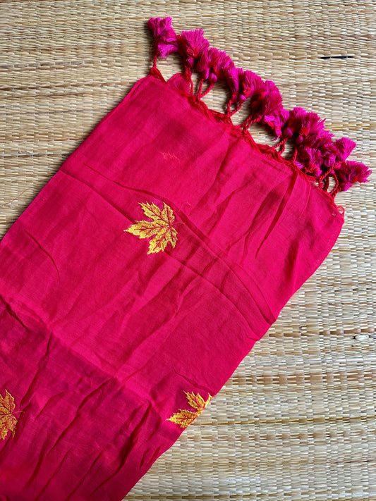 Mul Cotton leaf embroidery Saree